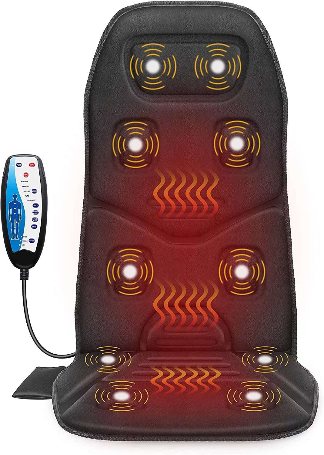 Heated Seat Cushion with Adjustable Vibration and Back Support – Black - CalmCore