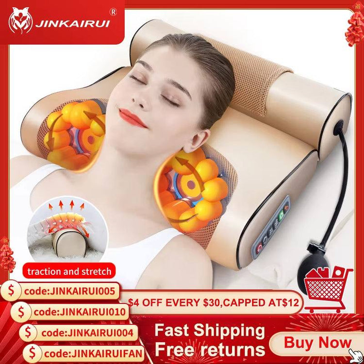 Electric Neck & Shoulder Massager with Heat – Deep Tissue Cervical Traction Pillow for Pain Relief & Relaxation