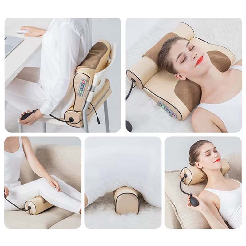Electric Neck & Shoulder Massager with Heat – Deep Tissue Cervical Traction Pillow for Pain Relief & Relaxation 