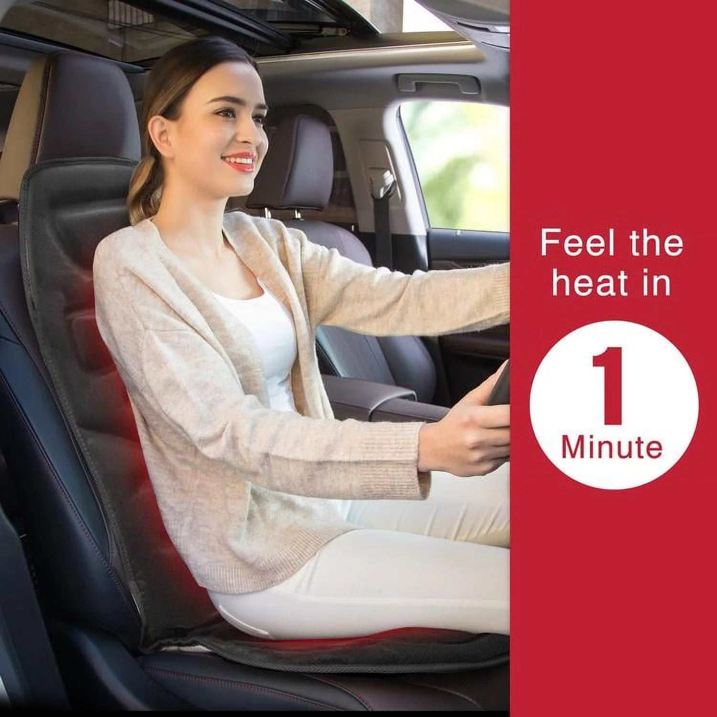 Heated Seat Cushion with Adjustable Vibration and Back Support – Black - CalmCore