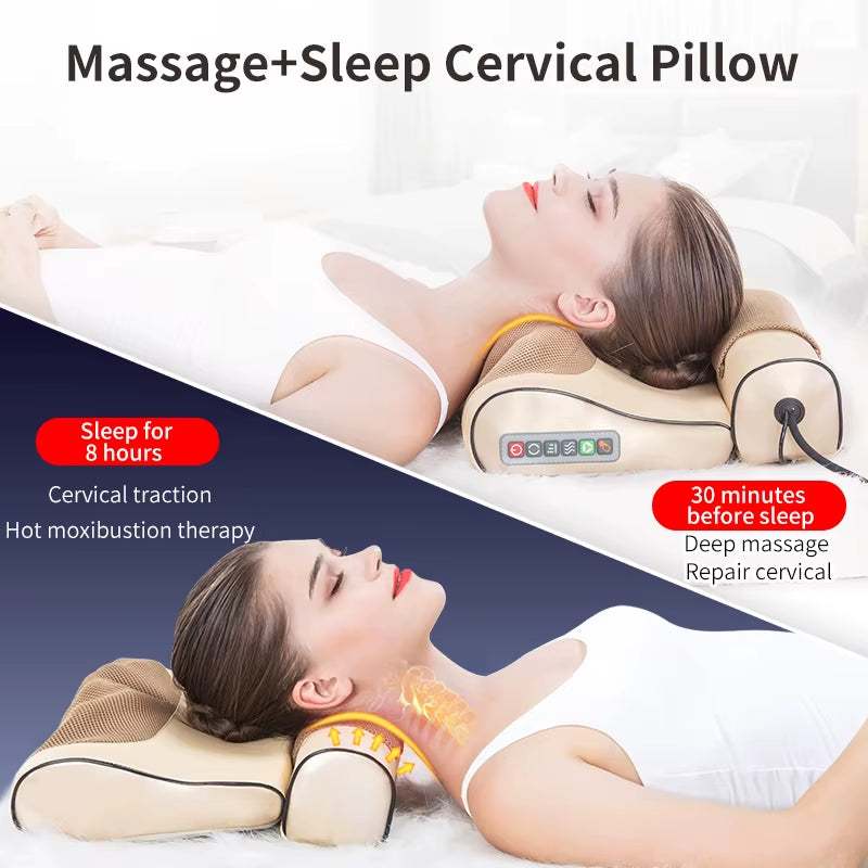Electric Neck & Shoulder Massager with Heat – Deep Tissue Cervical Traction Pillow for Pain Relief & Relaxation 