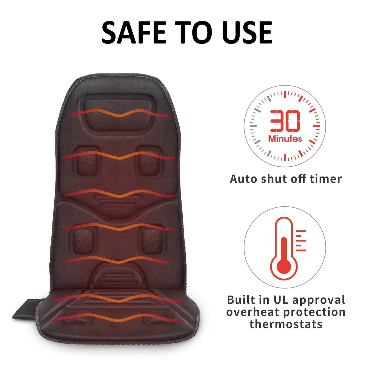 Heated Seat Cushion with Adjustable Vibration and Back Support – Black - CalmCore
