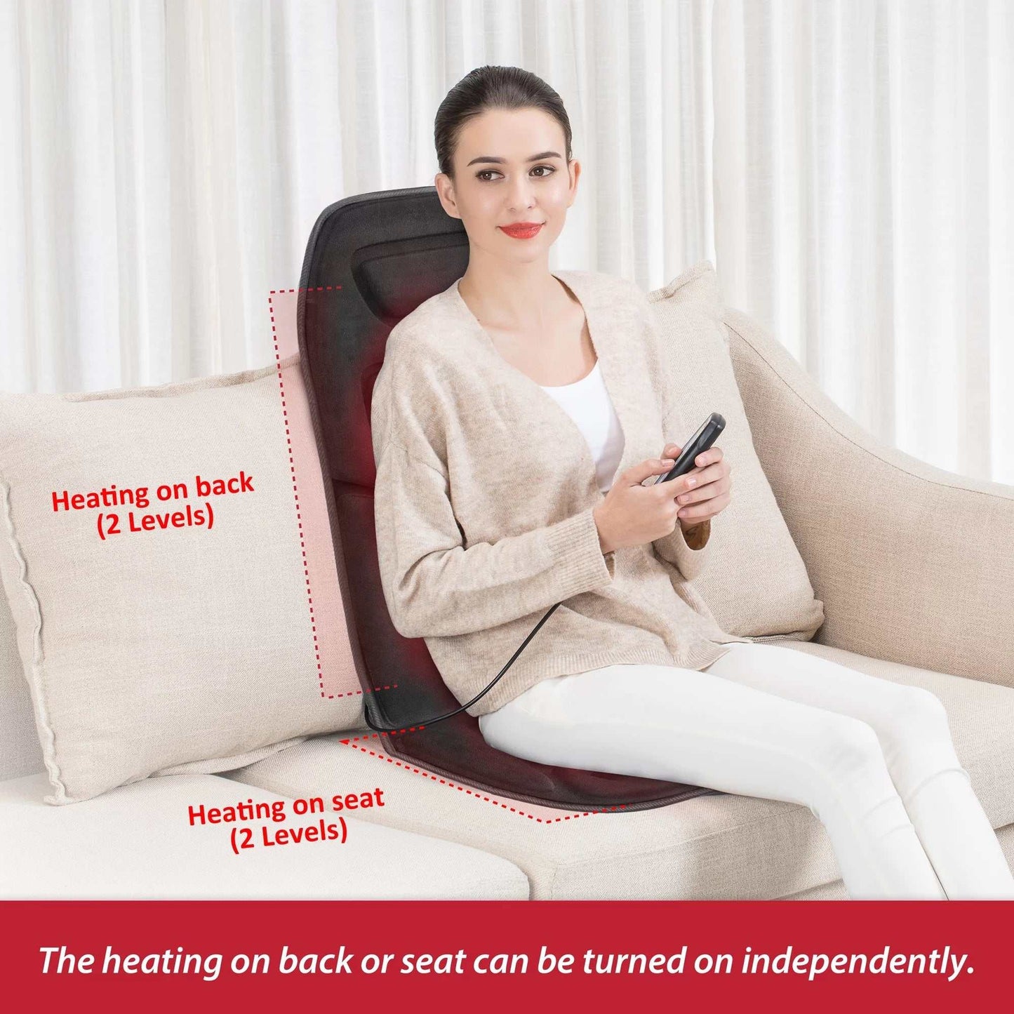 Heated Seat Cushion with Adjustable Vibration and Back Support – Black - CalmCore