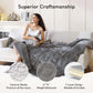 Woman enjoying a cozy 15 lb sherpa weighted blanket showcasing superior craftsmanship and features.
