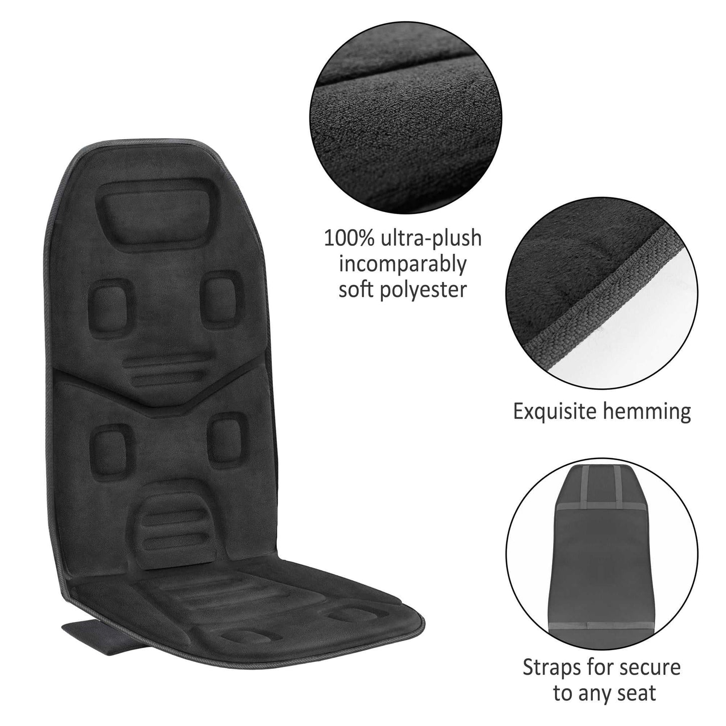 Heated Seat Cushion with Adjustable Vibration and Back Support – Black - CalmCore